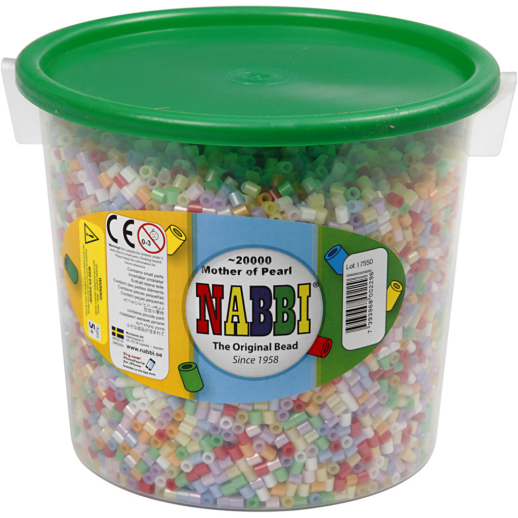 Strijkkralen, afm 5x5 mm, gatgrootte 2,5 mm, medium, parelmoer kleuren, 20000 div/ 1 emmer [HOB-75260]