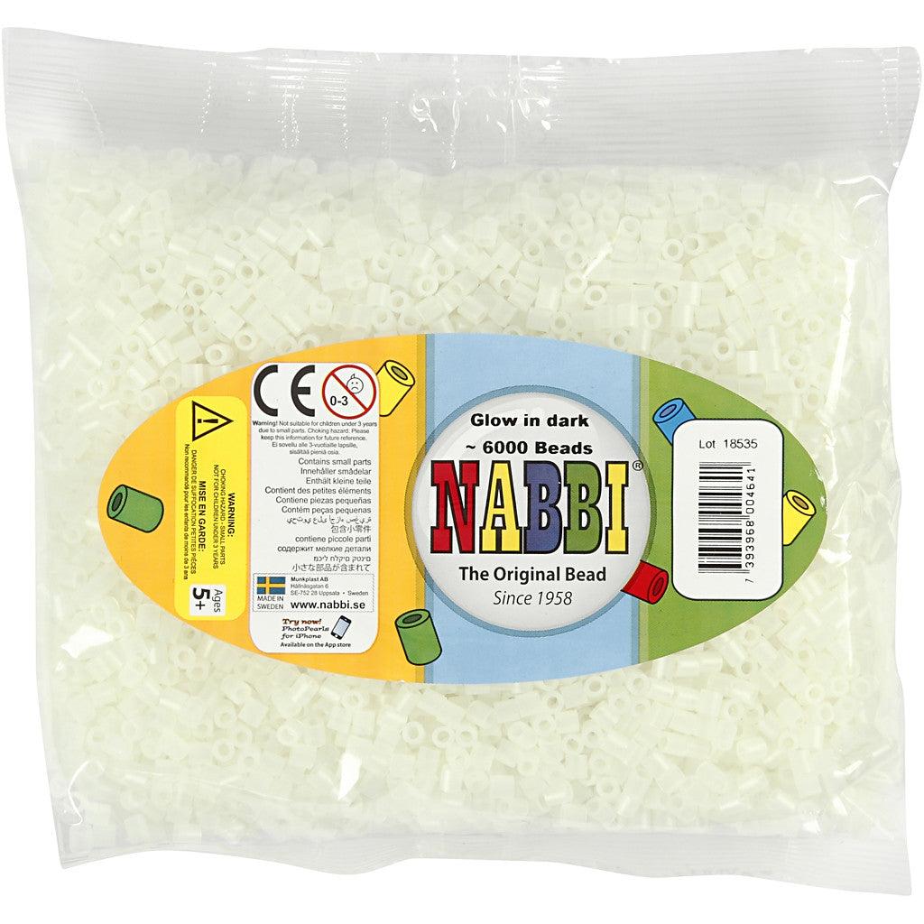 Strijkkralen, afm 5x5 mm, gatgrootte 2,5 mm, medium, lichtgevend, 6000 div/ 1 doos [HOB-752831]