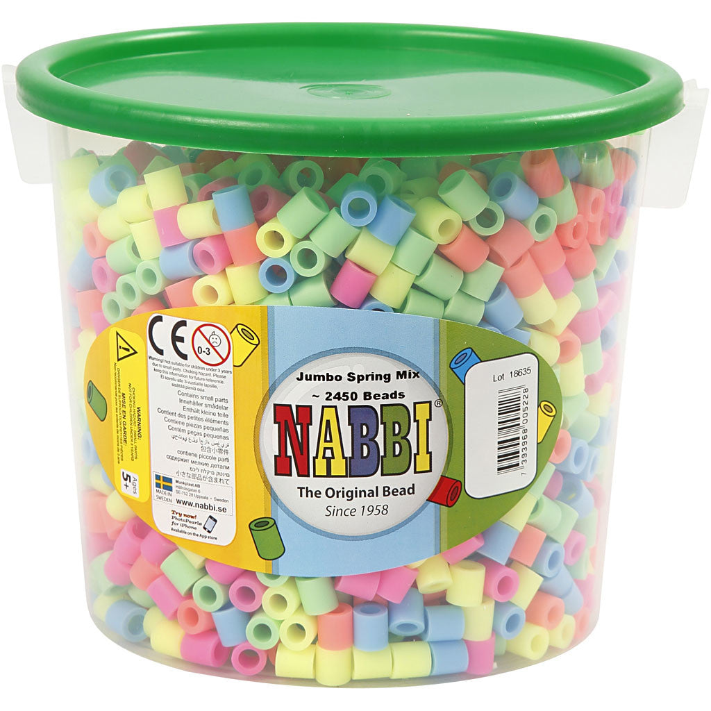 Strijkkralen, afm 10x10 mm, gatgrootte 5,5 mm, JUMBO, pastelkleuren, 2450 div/ 1 emmer [HOB-753523]