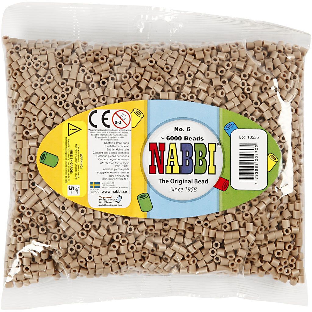 Foto kralen, afm 5x5 mm, gatgrootte 2,5 mm, medium, beige (6), 6000 stuk/ 1 doos [HOB-75506]