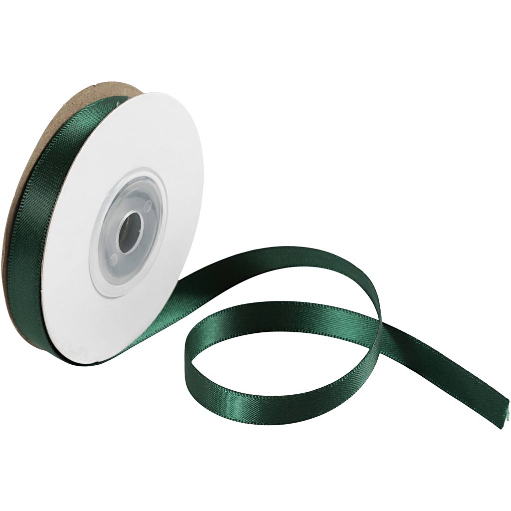Satin Ribbon, W: 10 mm, green, 10 m/ 1 roll