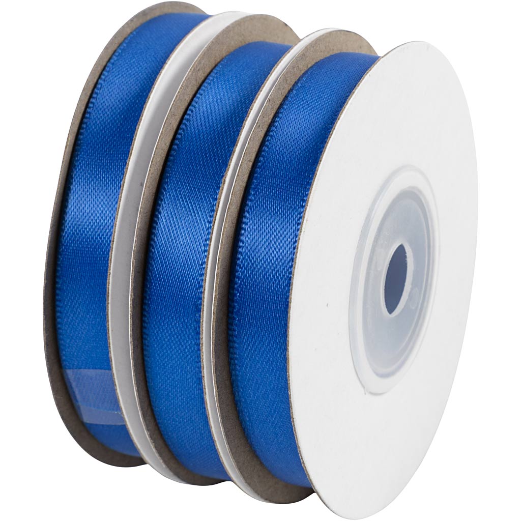 Satijnlint, B: 10 mm, blauw, 3x10 m/ 1 rol [HOB-780254]