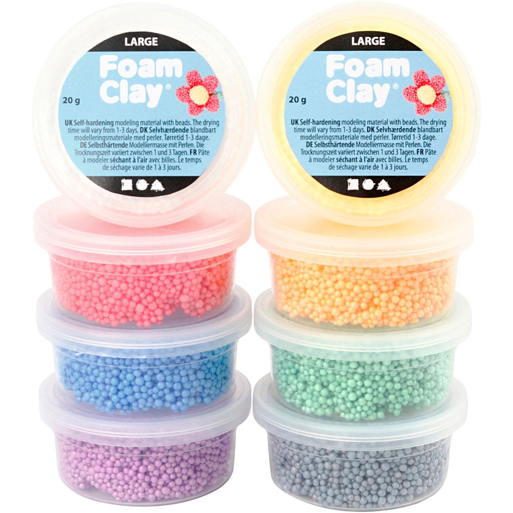 Foam Clay Large, diverse kleuren, 8x20 gr/ 1 doos [HOB-780950]