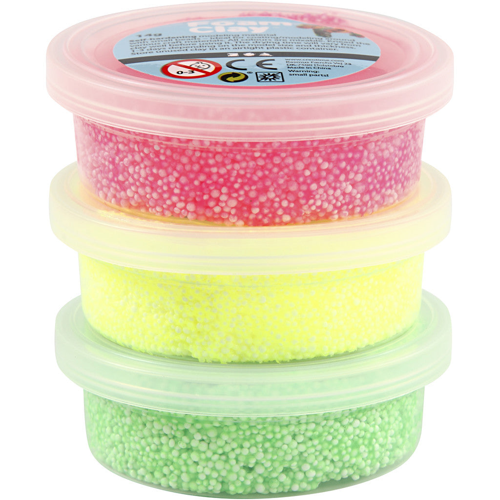 Foam Clay®, lichtgroen, neon roze, neon geel, 3x14 gr/ 1 doos [HOB-78141]