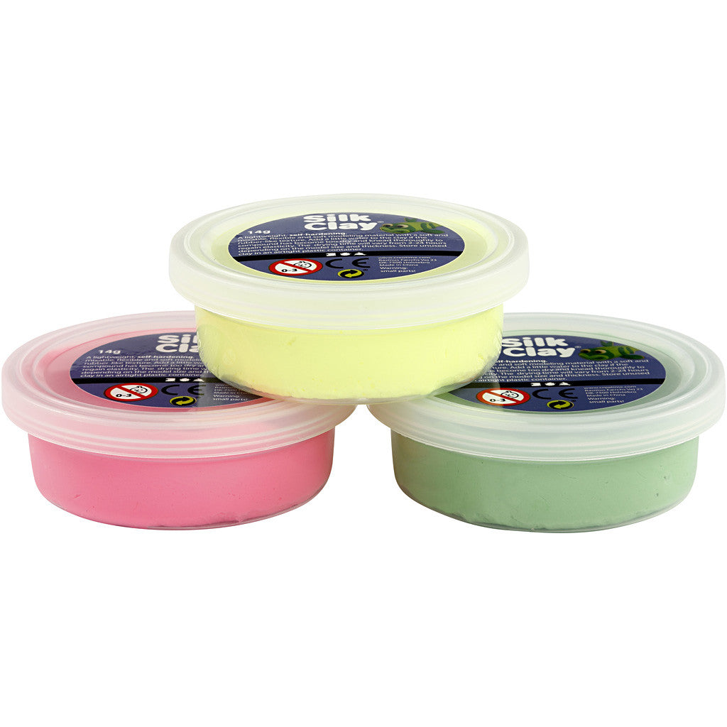 Silk Clay®, lichtgroen, neon roze, neon geel, 3x14 gr/ 1 doos [HOB-78148]