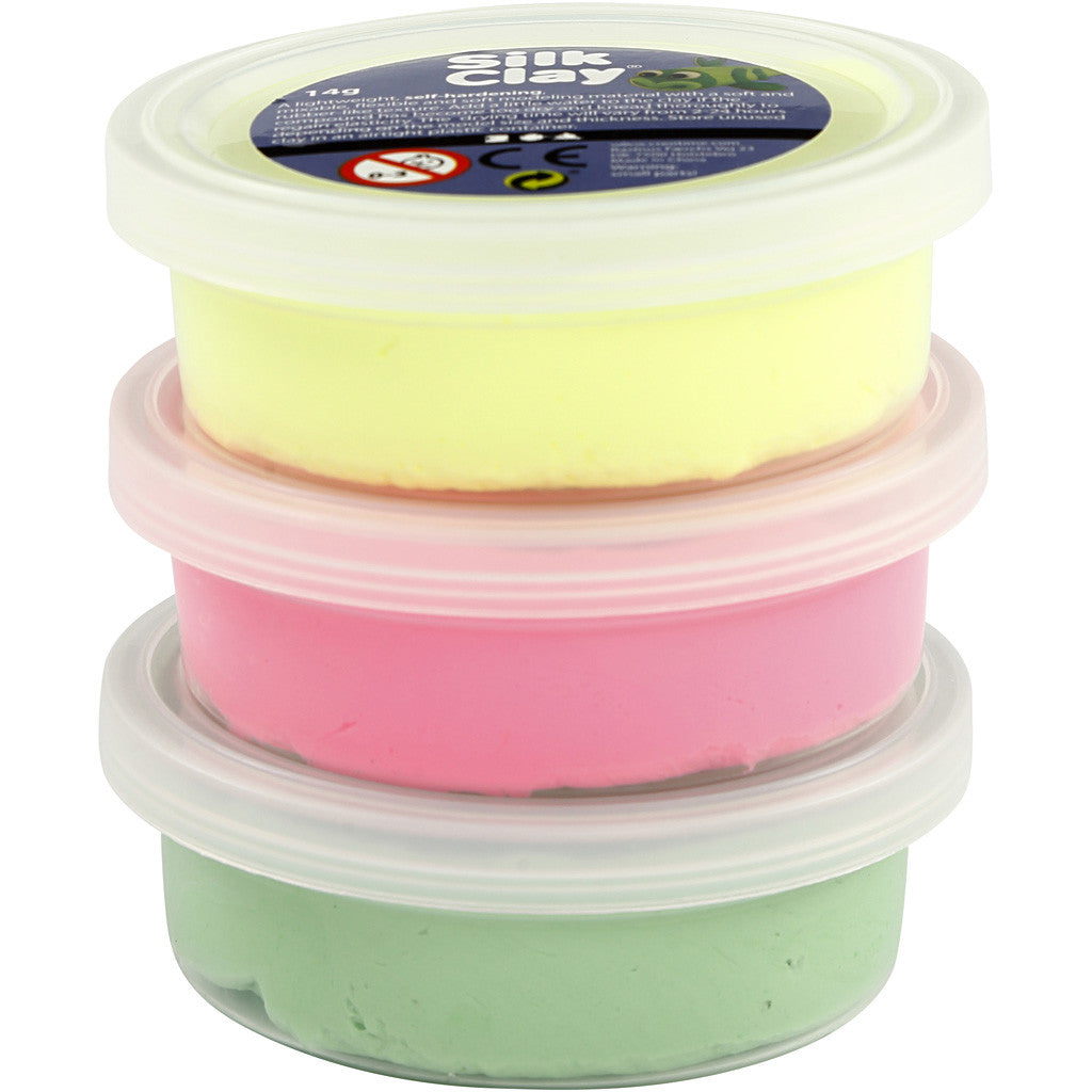 Silk Clay®, lichtgroen, neon roze, neon geel, 3x14 gr/ 1 doos [HOB-78148]