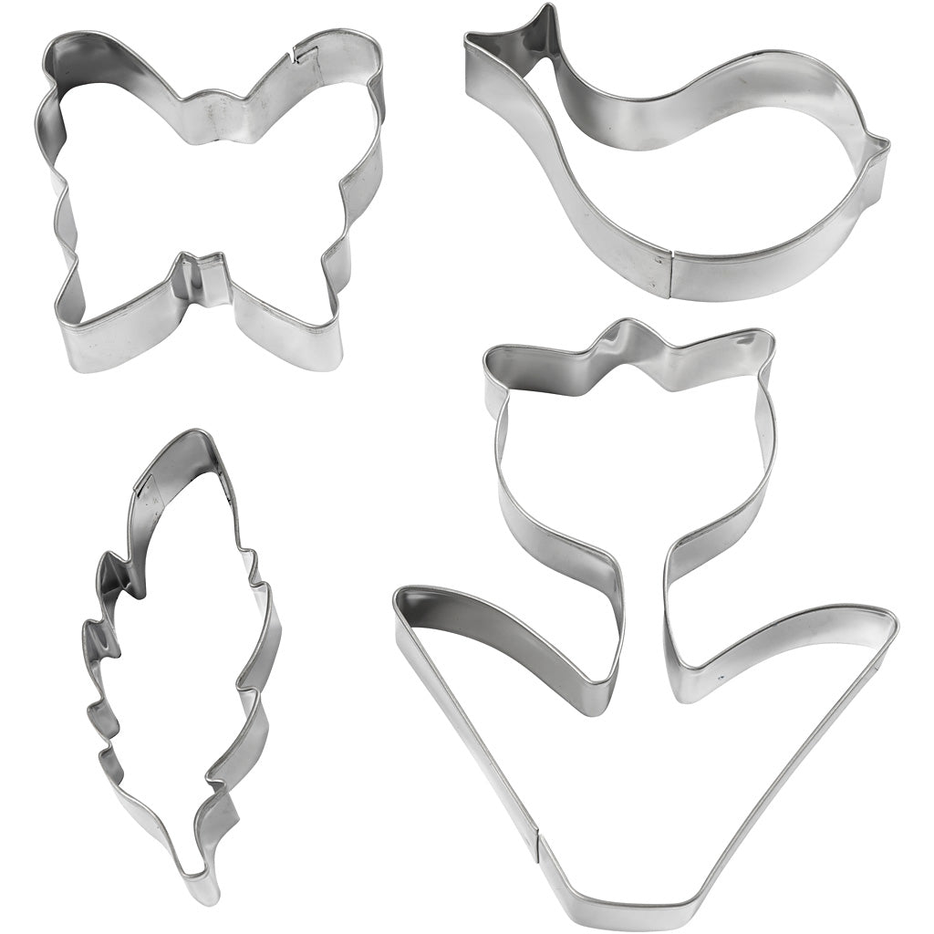 Cookie Cutters, flower, bird, butterfly, feather, H: 11 cm, 4 pc