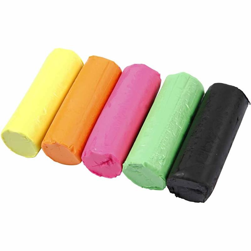 Boetseerklei, H: 9,5 cm, neon kleuren, 5x80 gr/ 1 emmer [HOB-78691]