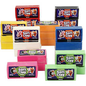 Boetseerklei, afm 13x6x4 cm, diverse kleuren, 24x500 gr/ 1 doos [HOB-78696]