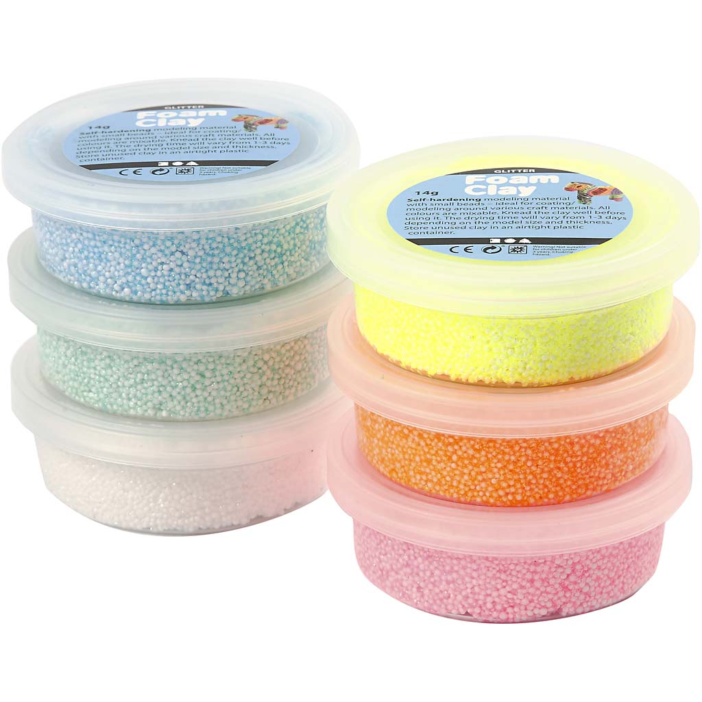 Foam Clay®, glitter, pastelkleuren, 6x14 gr/ 1 doos [HOB-78812]