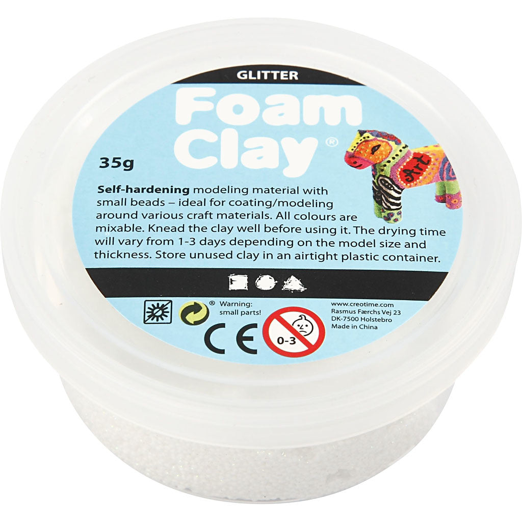 Foam Clay®, glitter, wit, 35 gr/ 1 Doosje [HOB-78813]