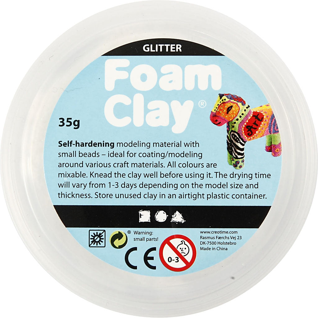 Foam Clay®, glitter, wit, 35 gr/ 1 Doosje [HOB-78813]
