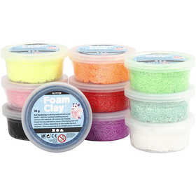 Foam Clay®, glitter, diverse kleuren, 10x35 gr/ 1 doos [HOB-78890]