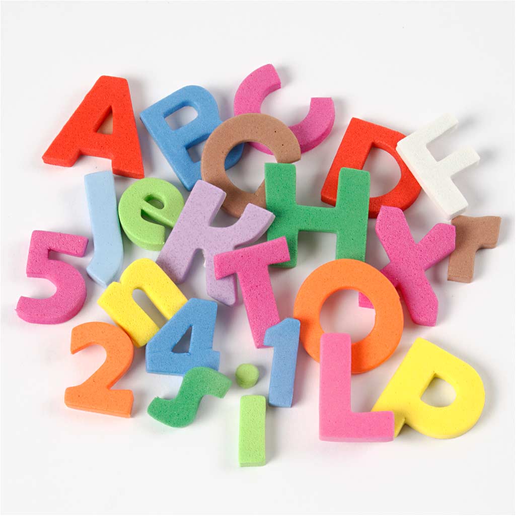 EVA Foam Cijfers & Letters, H: 20 mm, dikte 3 mm, diverse kleuren, 24 div vellen/ 1 doos [HOB-79008]