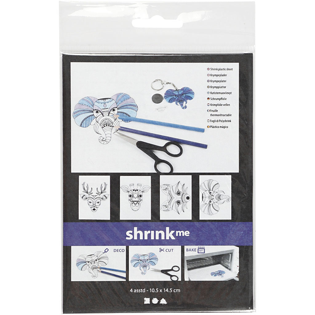 Vellen krimpfolie met motieven, wilde dieren, vel 10,5x14,5 cm, dikte 0,3 mm, mat transparant, 4 vel/ 1 doos [HOB-79067]