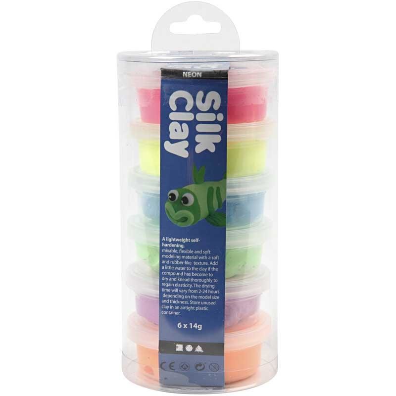 Silk Clay®, neon kleuren, 6x14 gr/ 1 doos [HOB-79140]