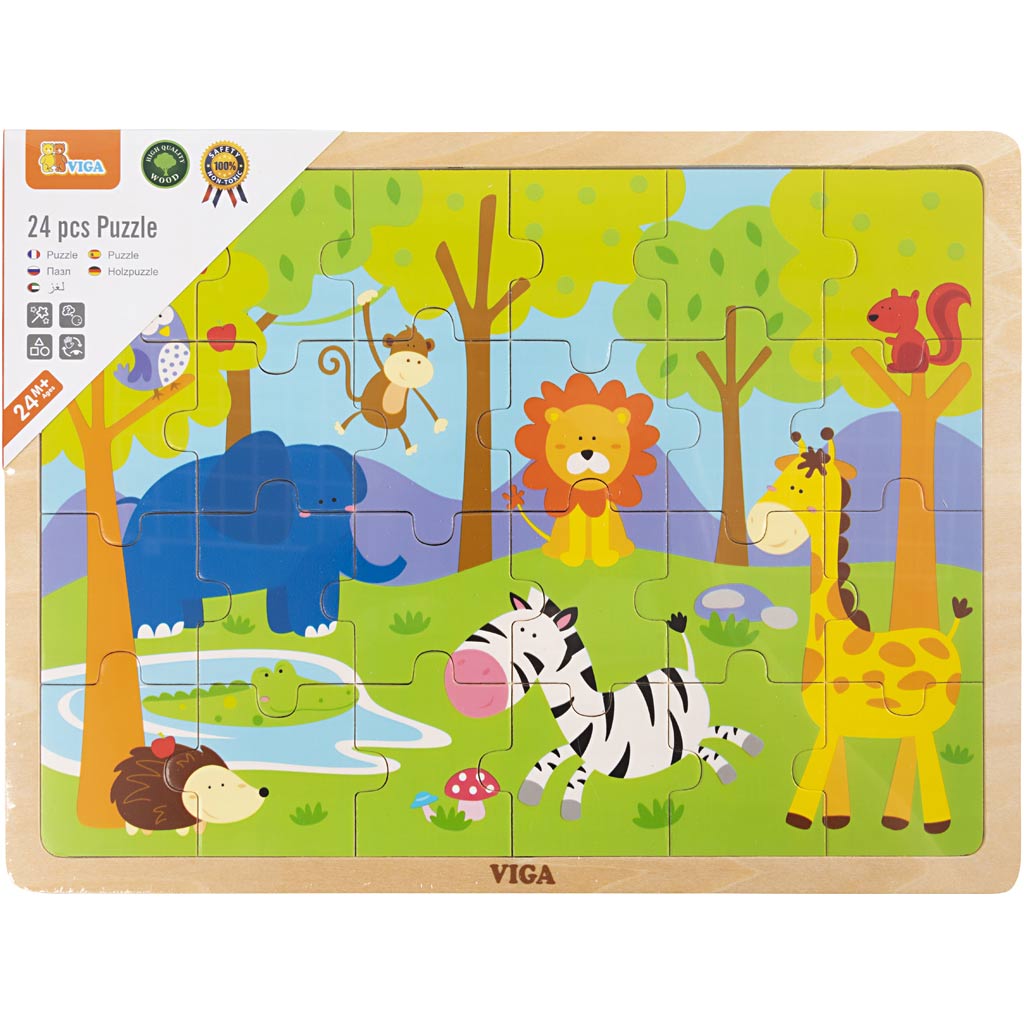 VIGA Houten Legpuzzels, safari dieren, afm 30x22,5 cm, 24 delen, 1 stuk [HOB-901166]
