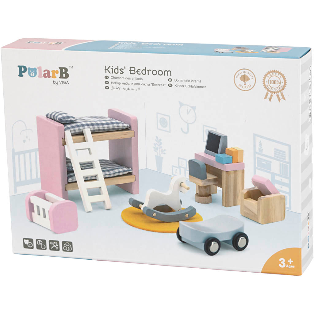 VIGA Meubilair voor poppenhuis, de kinderkamer, afm 2x2x7,5 cm, 8 onderdelen/ 1 set [HOB-906691]