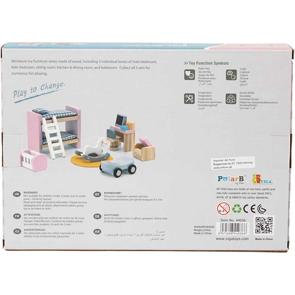 VIGA Meubilair voor poppenhuis, de kinderkamer, afm 2x2x7,5 cm, 8 onderdelen/ 1 set [HOB-906691]