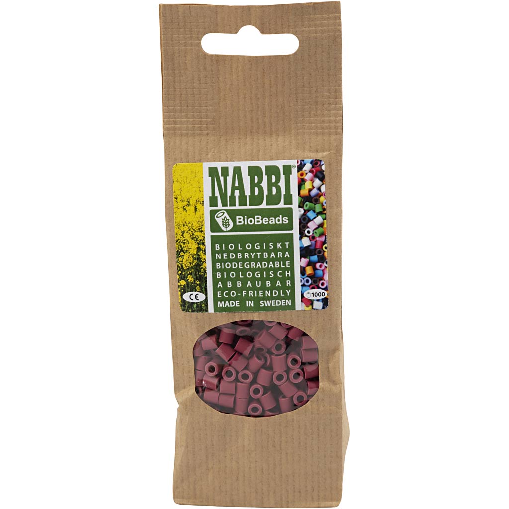 BioBeads van NABBI, afm 5x5 mm, gatgrootte 2,5 mm, medium, burgundy, 1000 stuk/ 1 doos [HOB-9067640]
