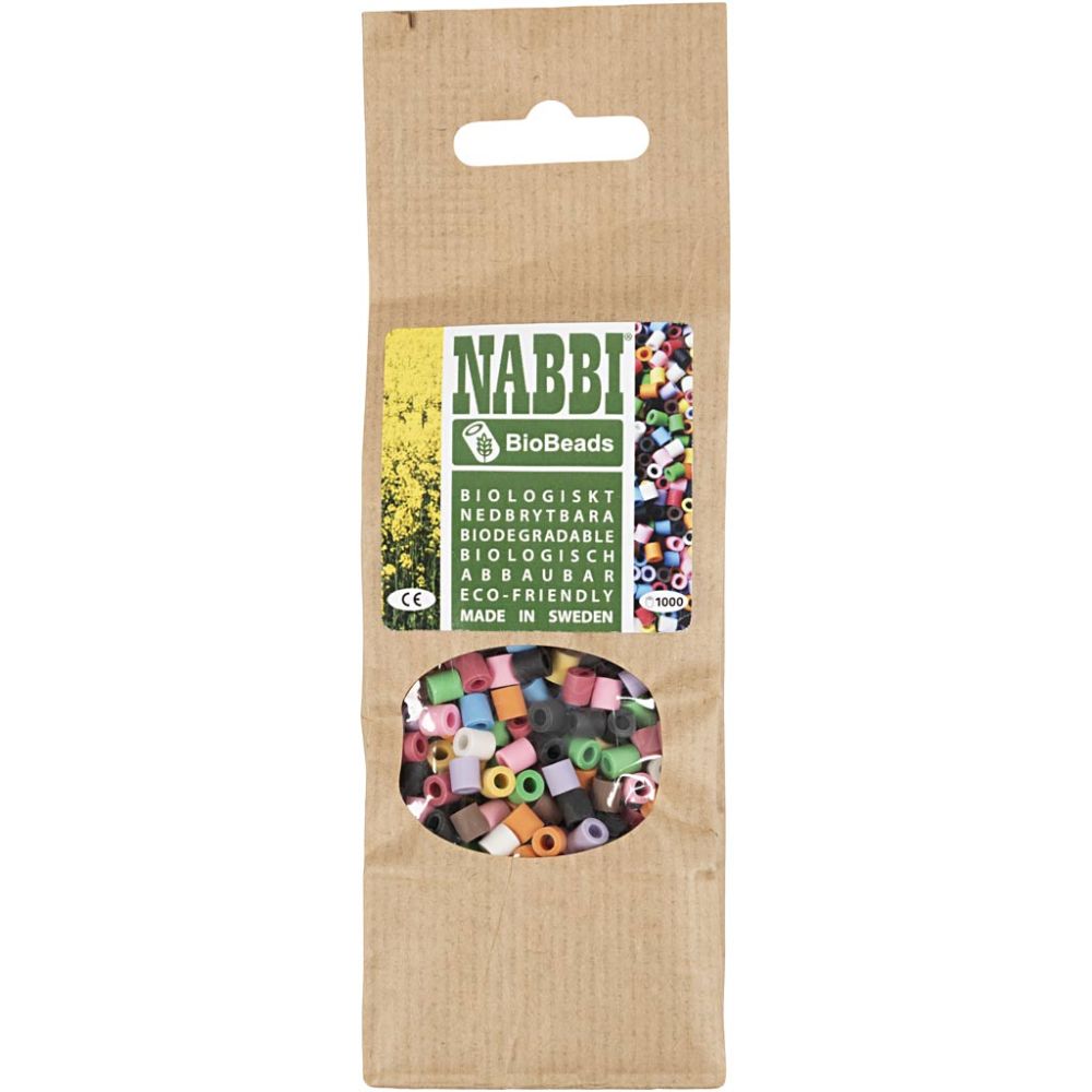 BioBeads van NABBI, afm 5x5 mm, gatgrootte 2.5 mm, medium, diverse kleuren, 1000 stuk/ 1 doos [HOB-9067710]