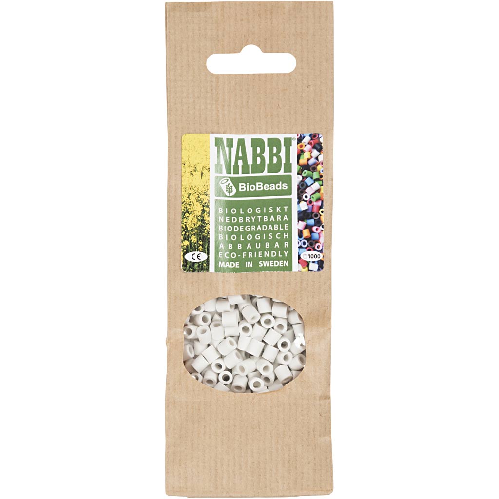 BioBeads van NABBI, afm 5x5 mm, gatgrootte 2.5 mm, medium, wit, 1000 stuk/ 1 doos [HOB-9067730]
