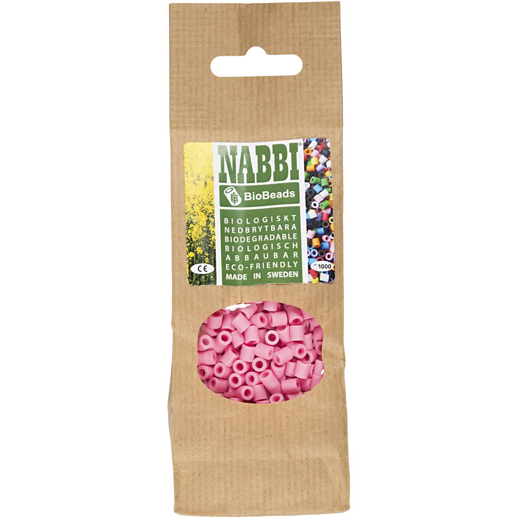 BioBeads van NABBI, afm 5x5 mm, gatgrootte 2.5 mm, medium, roze, 1000 stuk/ 1 doos [HOB-9067760]