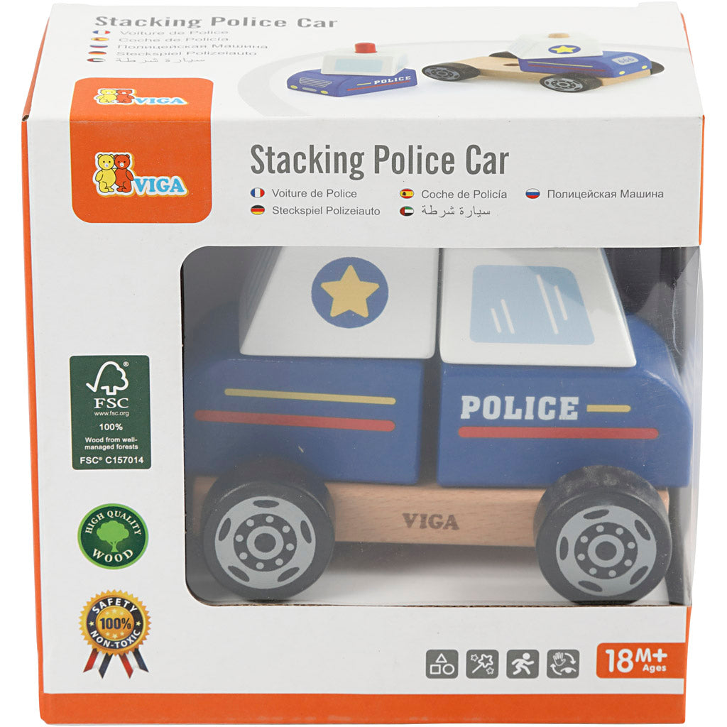 VIGA houten politiewagen speelgoed, politieauto, afm 13x10x8 cm, 1 stuk [HOB-907662]