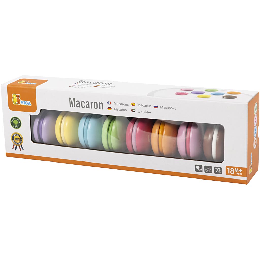 VIGA houten macarons, afm 4,5 cm, 8 stuk/ 1 doos [HOB-907723]