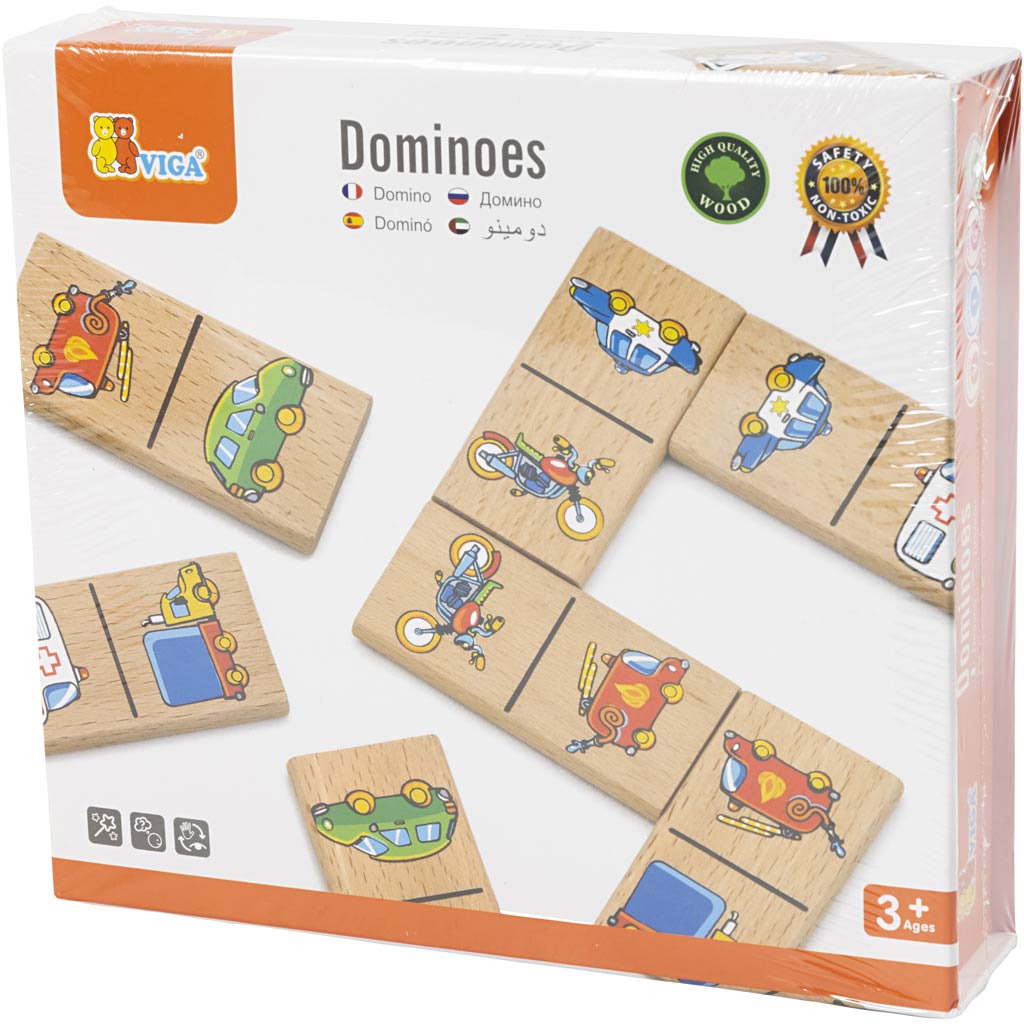 VIGA dominostenen voor kinderen, voertuigen, 28 delen, 1 stuk [HOB-907781]