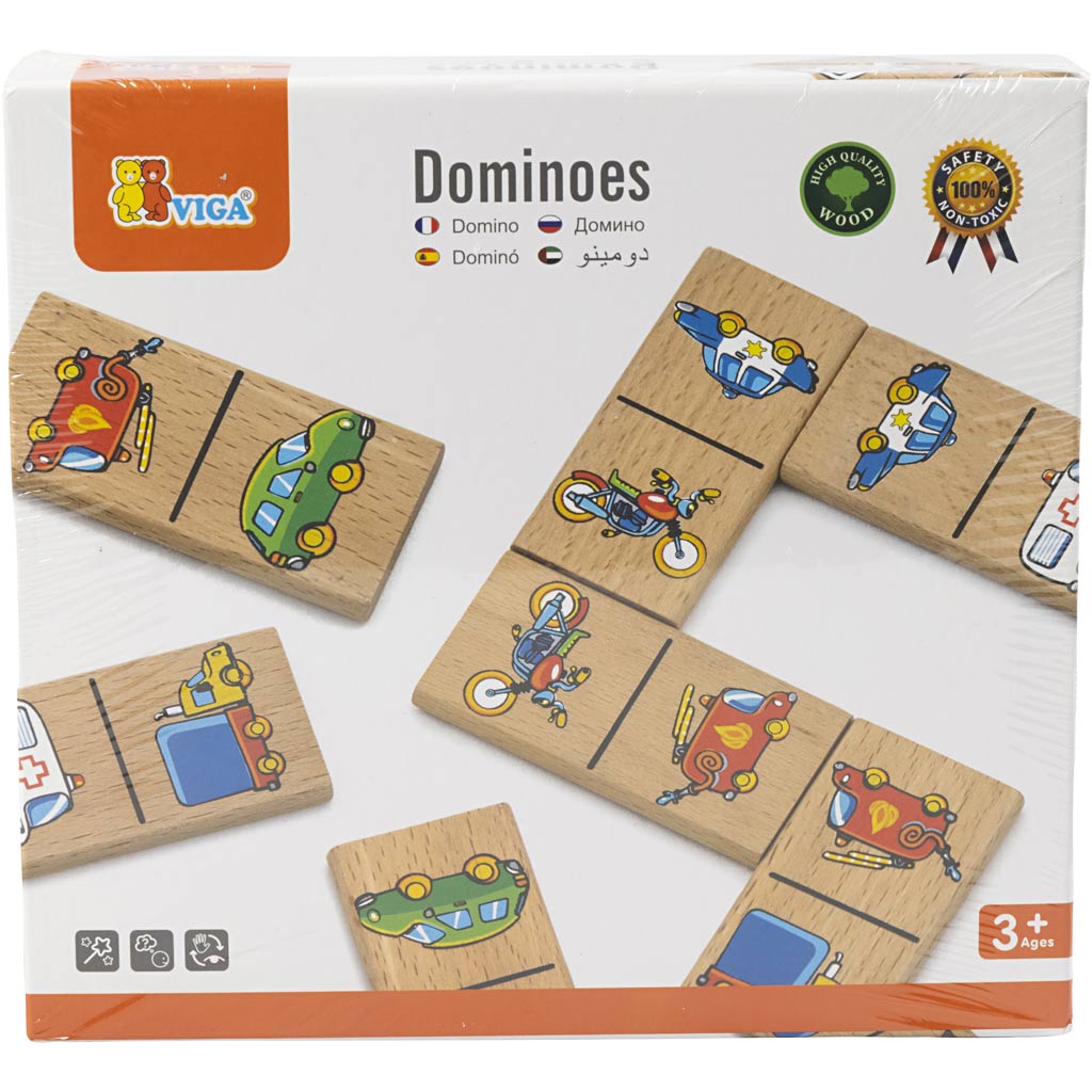 VIGA dominostenen voor kinderen, voertuigen, 28 delen, 1 stuk [HOB-907781]