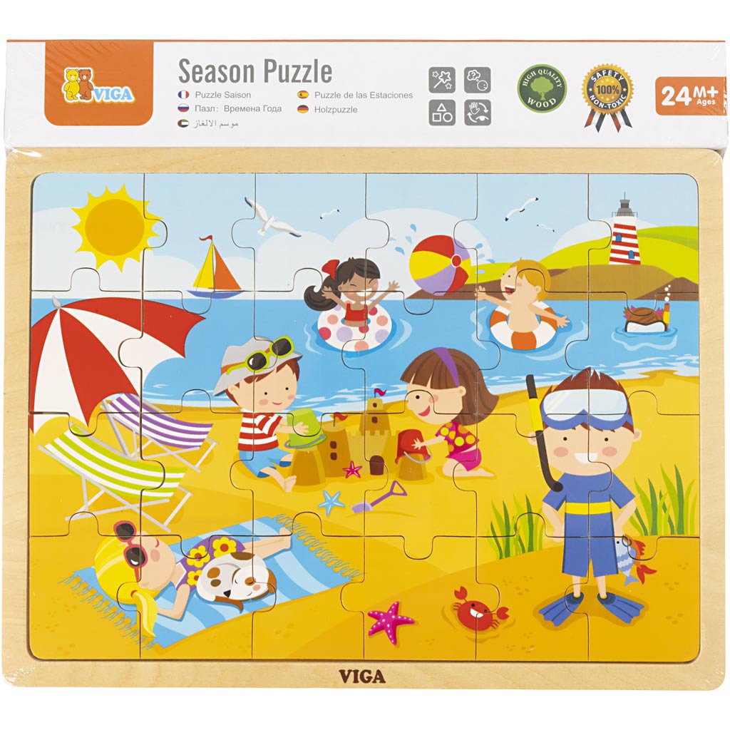 VIGA seizoenen VIGA houten puzzel, de seizoenen, zomer, afm 30x22,5 cm, 24 delen, 1 stuk [HOB-907793]