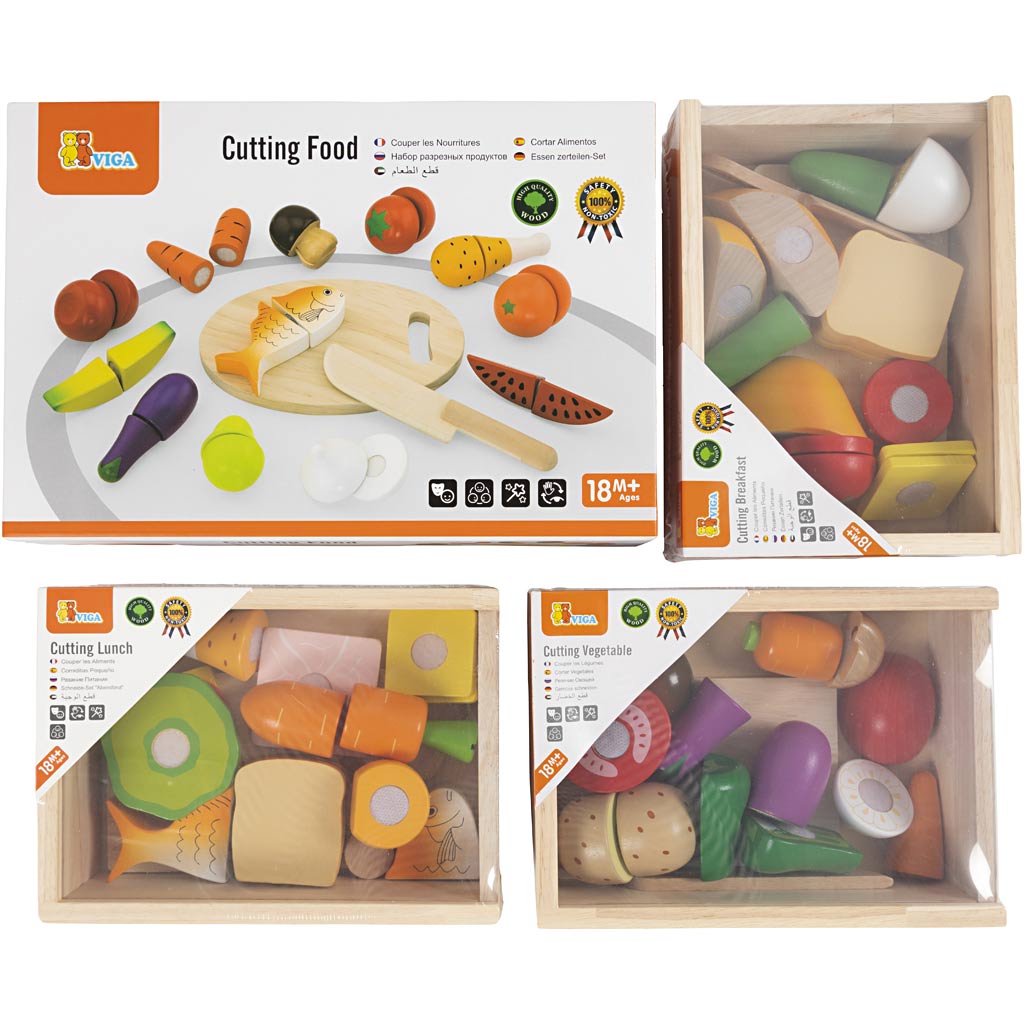 VIGA-speelset snijdbare houten etenswaren, 45 onderdelen/ 1 set [HOB-907813]