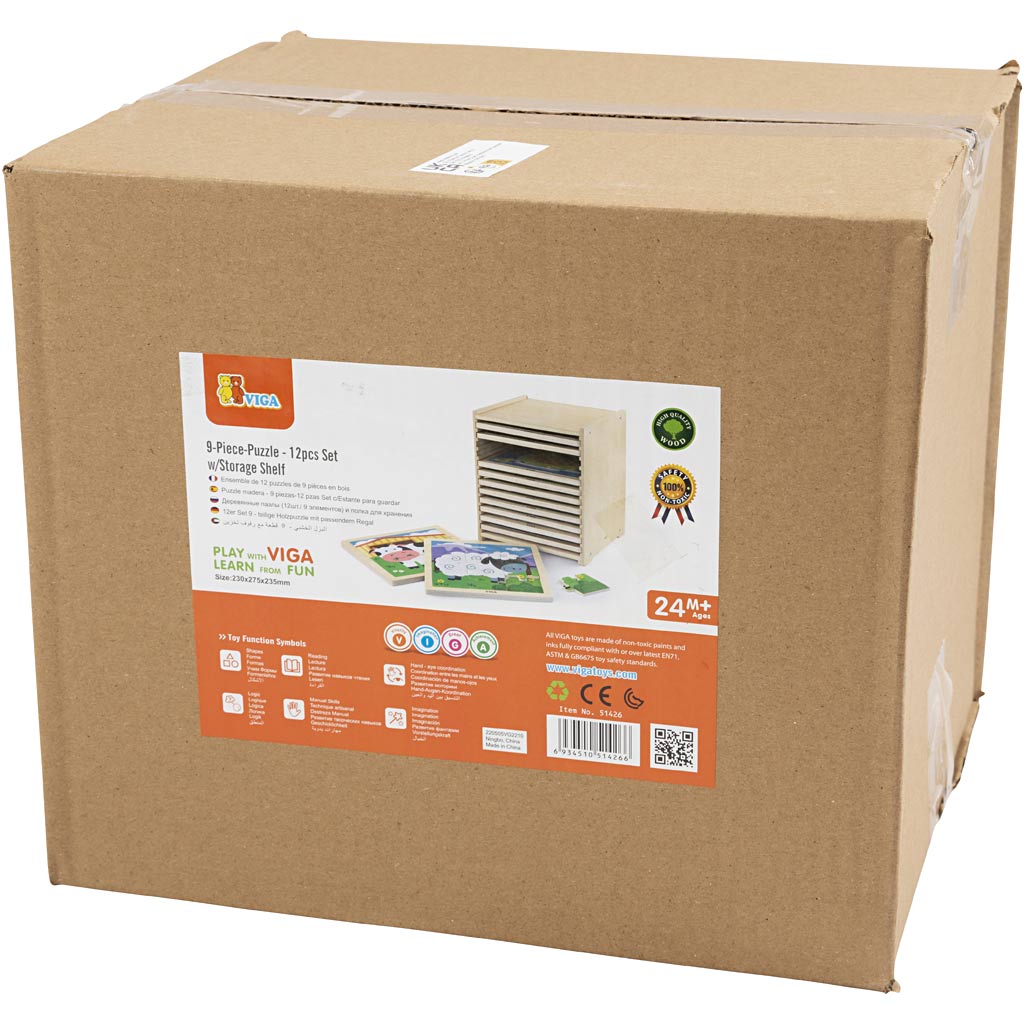 VIGA puzzelrek met 12 puzzels, afm 23x27,5x23,5 cm, 12X9 delen, 12 onderdelen/ 1 set [HOB-908539]