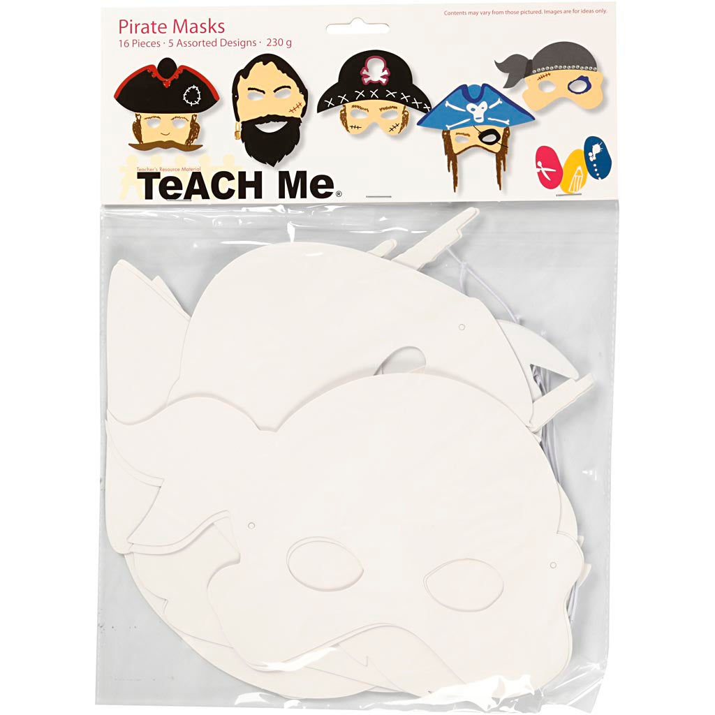 Piratenmaskers, H: 16-26 cm, B: 17,5-26,5 cm, 230 gr, wit, 16 stuk/ 1 doos [HOB-95212]