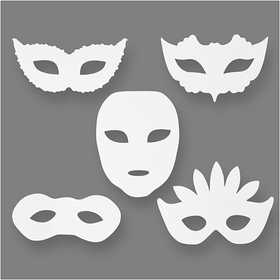Theatermaskers, H: 8,5-19 cm, B: 15-20,5 cm, 230 gr, wit, 16 stuk/ 1 doos [HOB-95216]