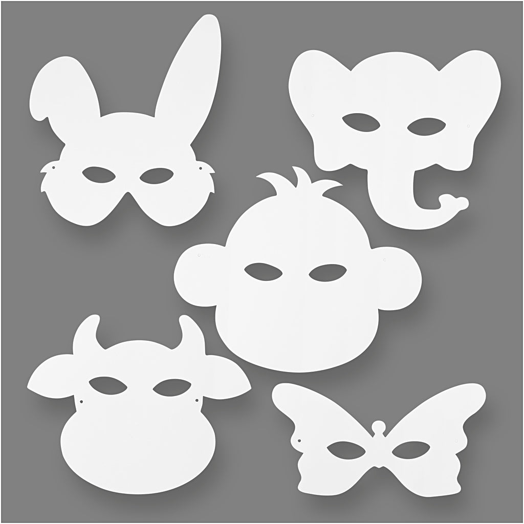 Maskers van karton, H: 15-22 cm, B: 24-25 cm, wit, 192 stuk/ 1 doos [HOB-95273]