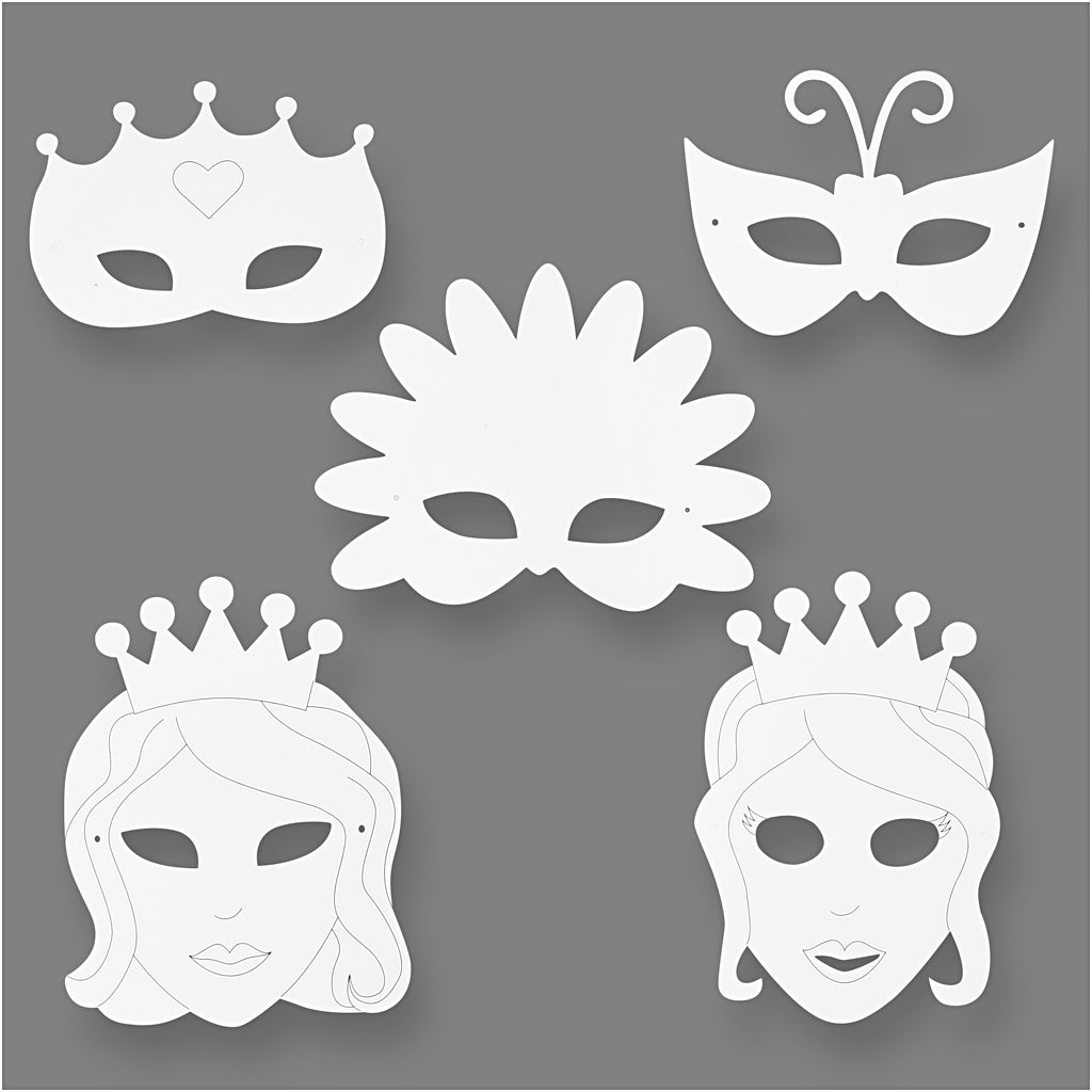 Maskers van karton, H: 15-22 cm, B: 24-25 cm, wit, 192 stuk/ 1 doos [HOB-95273]