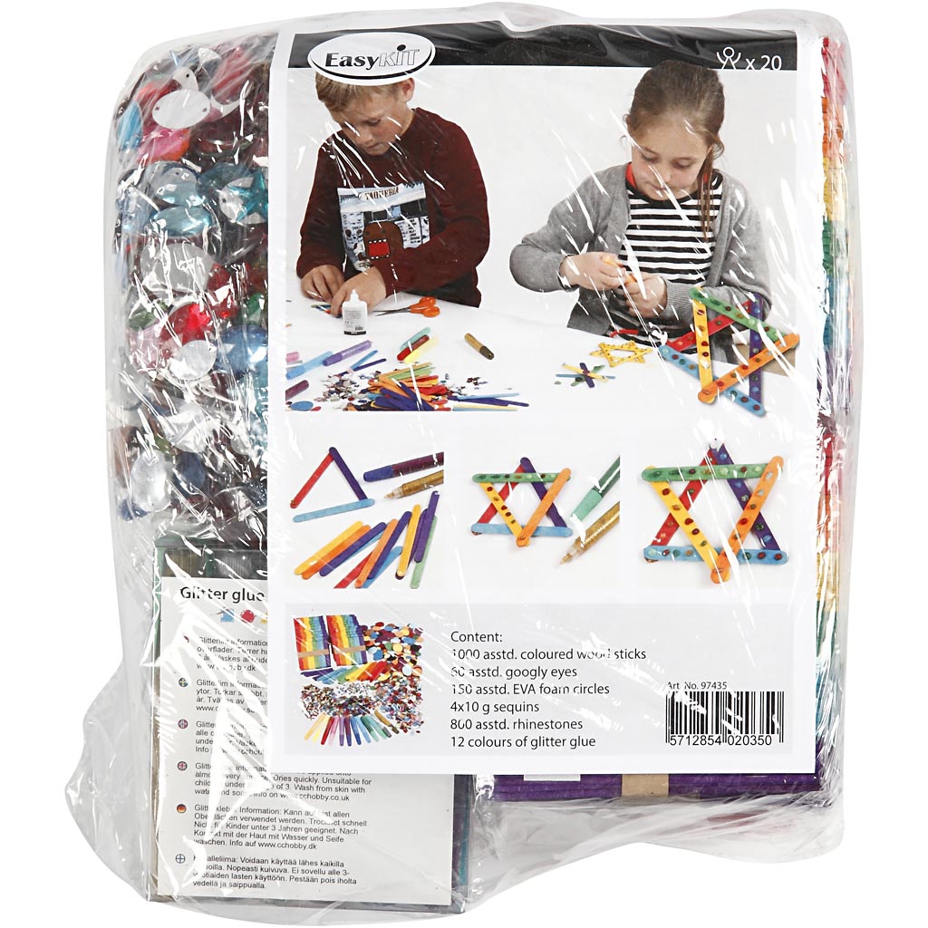 Glitter en houten stokjes, diverse kleuren, 1 set [HOB-97435]