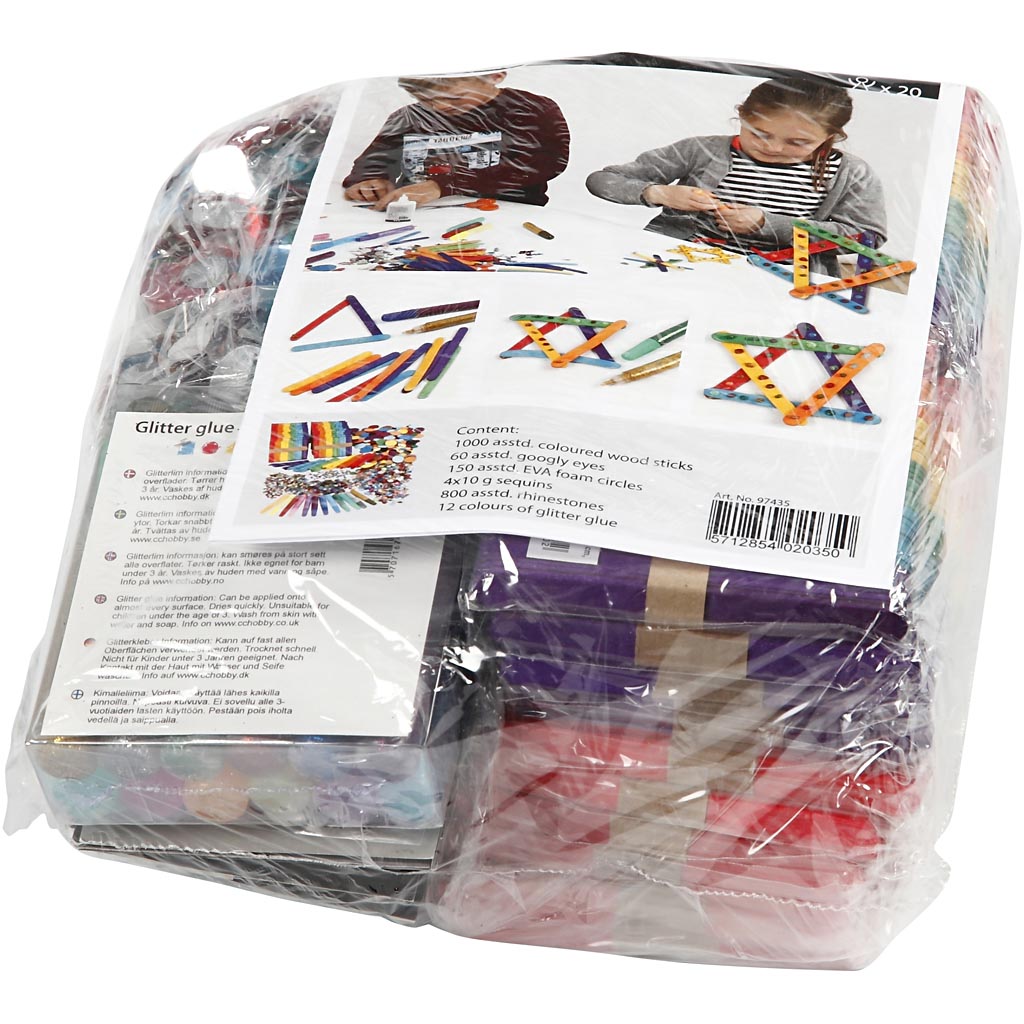Glitter en houten stokjes, diverse kleuren, 1 set [HOB-97435]