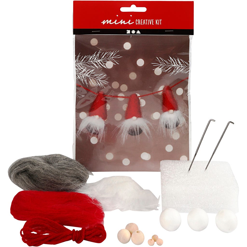 Creative mini kit, kerstkabouter aan een touw, H: 6 cm, 1 doos [HOB-977407]