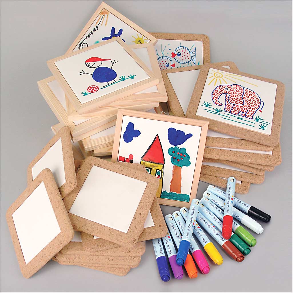 Groepsset Onderzetters beschilderen, standaardkleuren, extra kleuren, 30 stuk, 1 set [HOB-99416]
