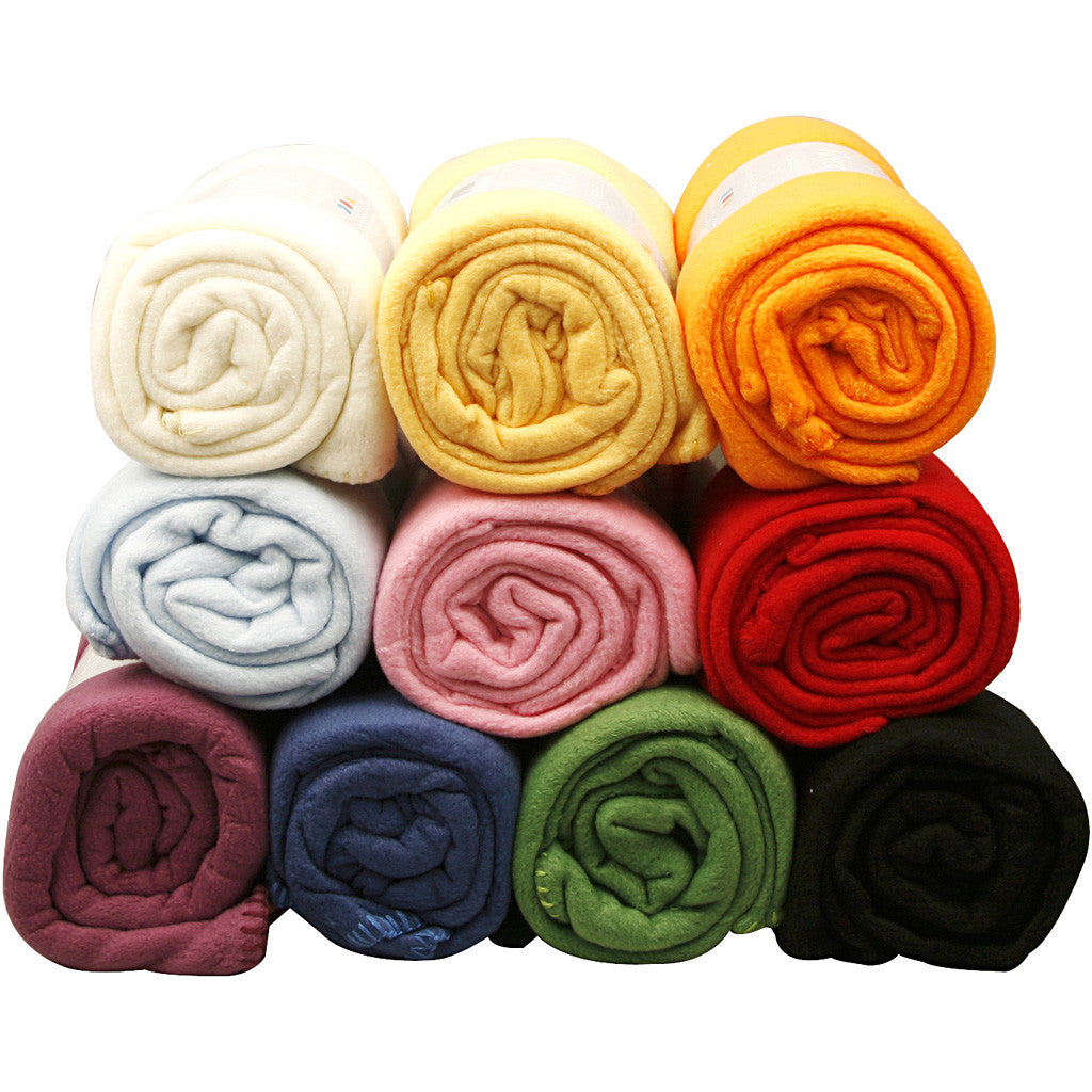 Fleece, L: 125 cm, B: 150 cm, diverse kleuren, 10 stuk/ 1 doos [HOB-99675]