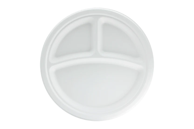 Plate Sugarcane Ø26cm 3-compartment (500 pcs)