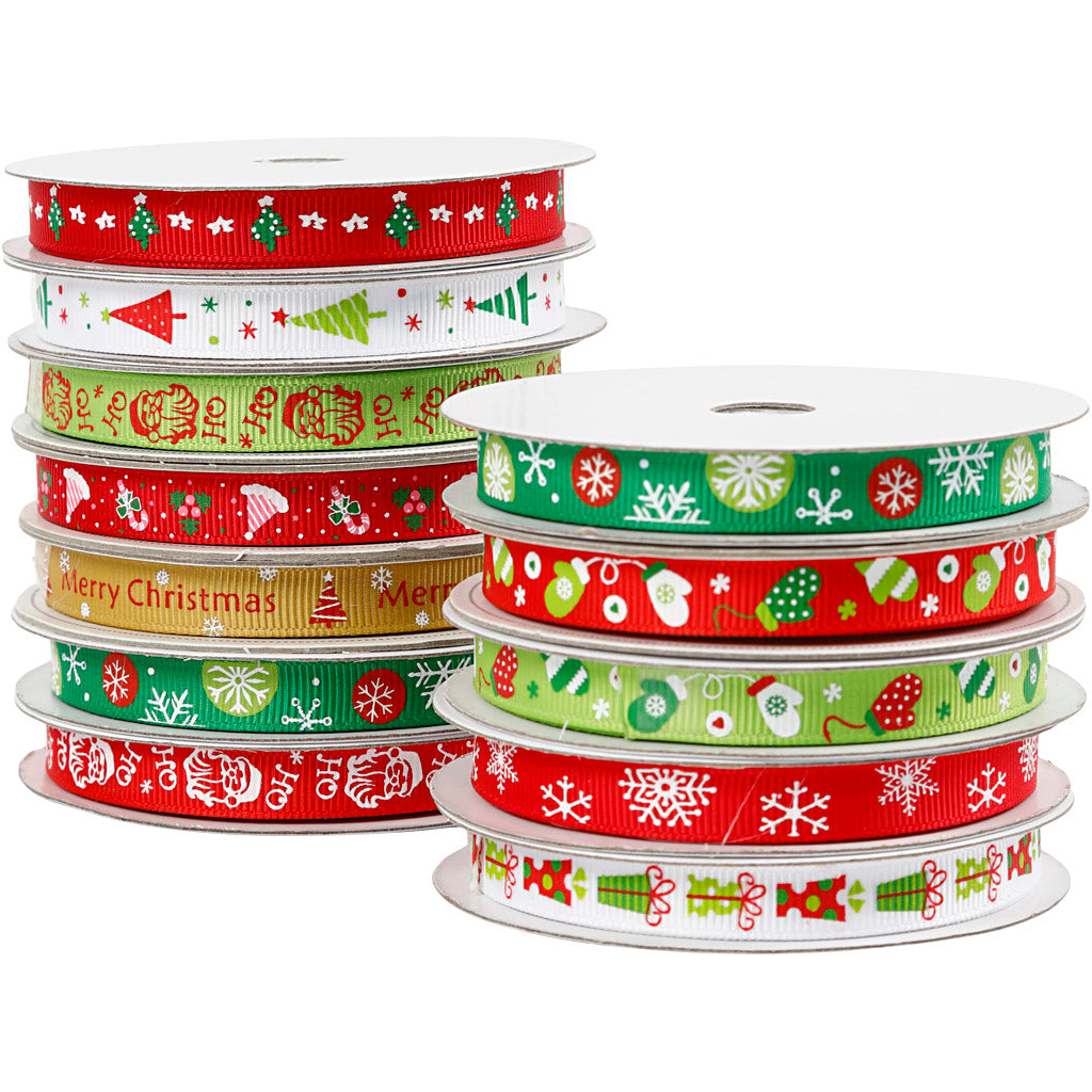 Christmas ribbon, W: 10 mm, 12x3 m