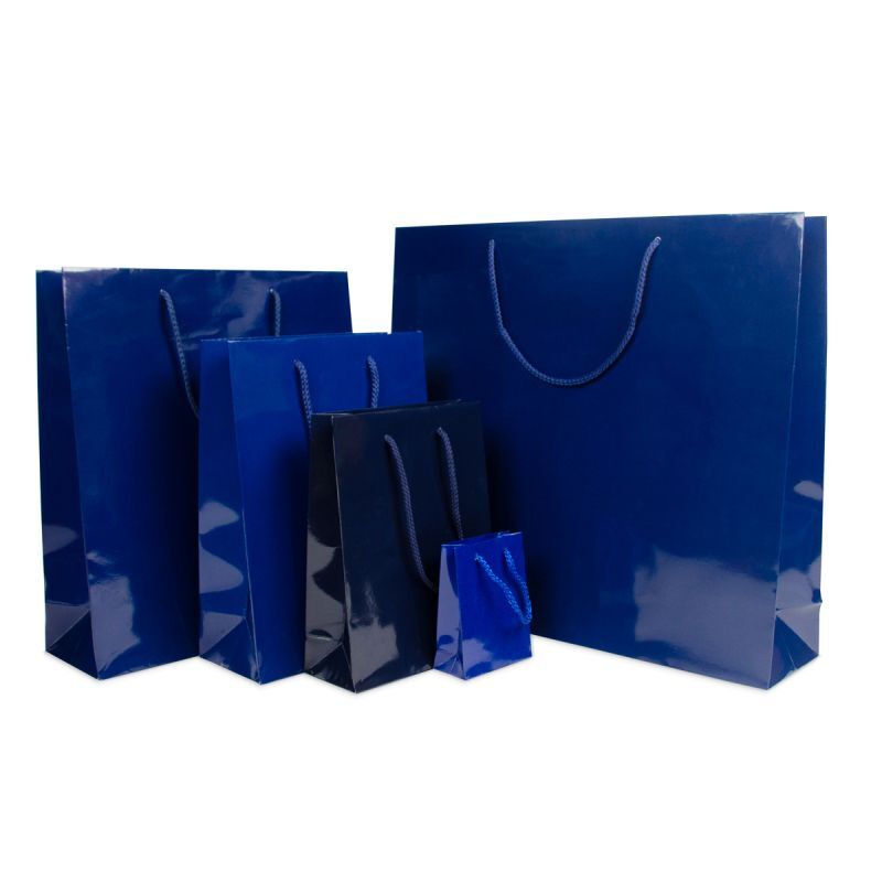 Papieren Draagtassen Donkerblauw Glanzend 25+11x33 cm (100 stuks) [FP-DPK002]