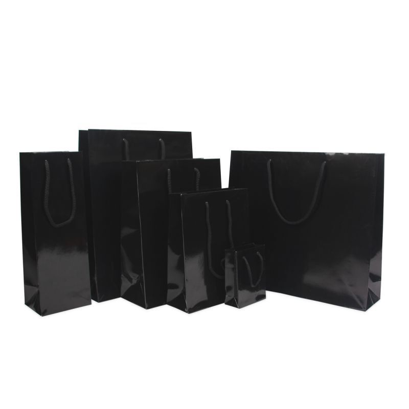 Papieren Draagtassen Zwart Glanzend 10+4,5x13 cm (250 stuks) [FP-DPK030]