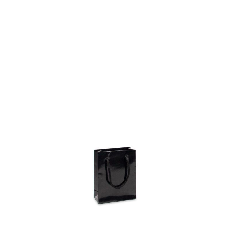 Papieren Draagtassen Zwart Glanzend 10+4,5x13 cm (250 stuks) [FP-DPK030]