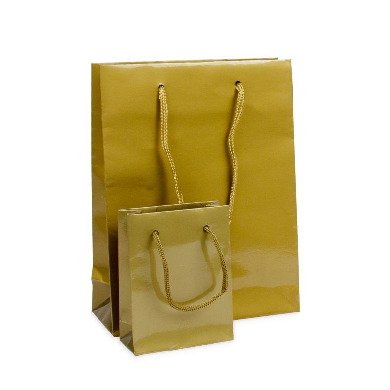 Papieren Draagtassen Goud Glanzend 10+4,5x13 cm (250 stuks) [FP-DPK032]
