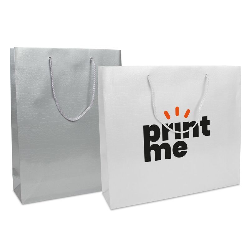 Luxe papieren tassen - Croco structuur 40+10x35 cm Wit (100 stuks) [FP-DPK069]